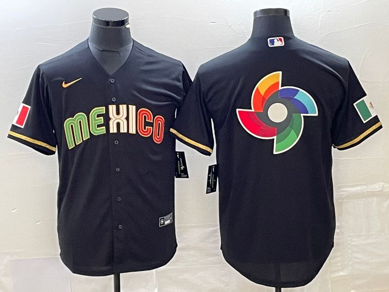 Men 2023 World Cub Mexico Blank Black gold Nike MLB Jersey12